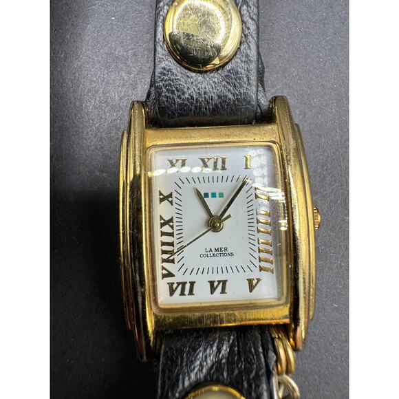 La Mer Collection Roman Numeral Wrap Leather & Gold Tone Metal Bracelet ST626SW - Picture 1 of 7
